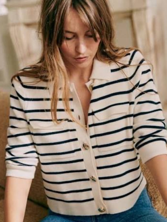 Sezane Sweaters - Betty Cardigan Ecru/Navy Stripe (M)